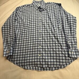 Peter Millar Men's Button Down Dress Shirt Blue/Navy Plaid Cotton Spandex XXL‎